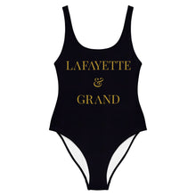 Load image into Gallery viewer, L&amp;G Black One-Piece Swimsuit w/Gold Logo
