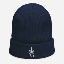 Load image into Gallery viewer, L&amp;G White Logo Organic Ribbed Beanie
