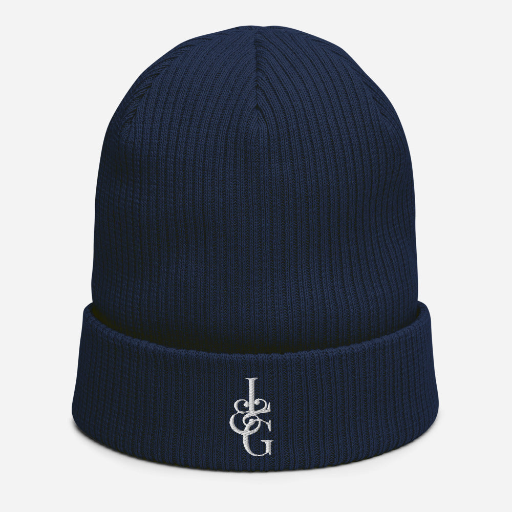 L&G White Logo Organic Ribbed Beanie