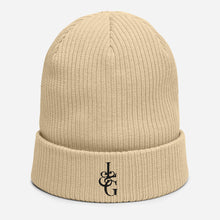 Load image into Gallery viewer, L&amp;G Black Logo Organic Ribbed Beanie
